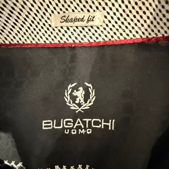 Bugatchi Uomo Shaped Fit Dress Shirt Black Geometric Texture Size Large - Picture 5 of 9